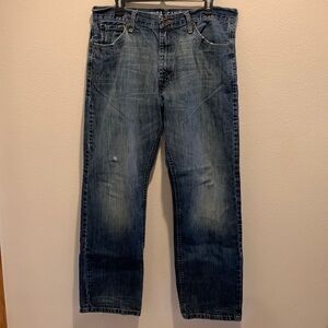 Nautical Mens Jeans 36x32 relaxed fit. 100% cotton. Distressed. Fraying at hems.